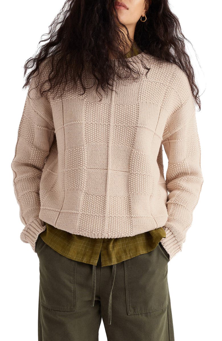 Seasalt Cornwall Hedge Rock Check Stitch Organic Cotton Blend Sweater, Main, color, Knit Melange Aran