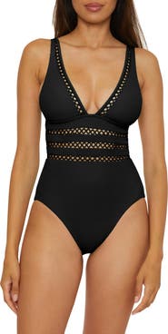 Becca Open Knit Inset One-Piece Swimsuit