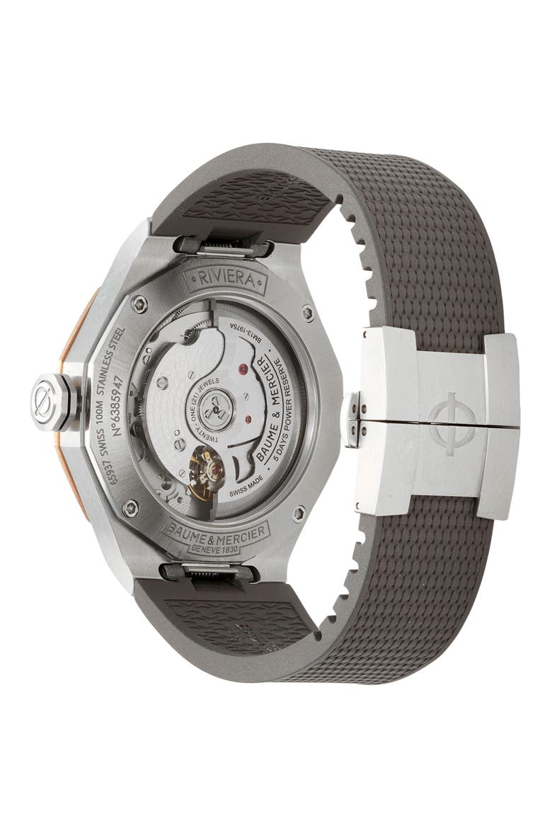 Riviera 10720 Skeleton Rubber Strap Automatic Watch, 39mm, Alternate, color, SMOKED GRAY