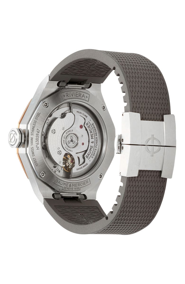 Baume & Mercier Riviera 10720 Skeleton Rubber Strap Automatic Watch, 39mm, Alternate, color, Smoked Gray