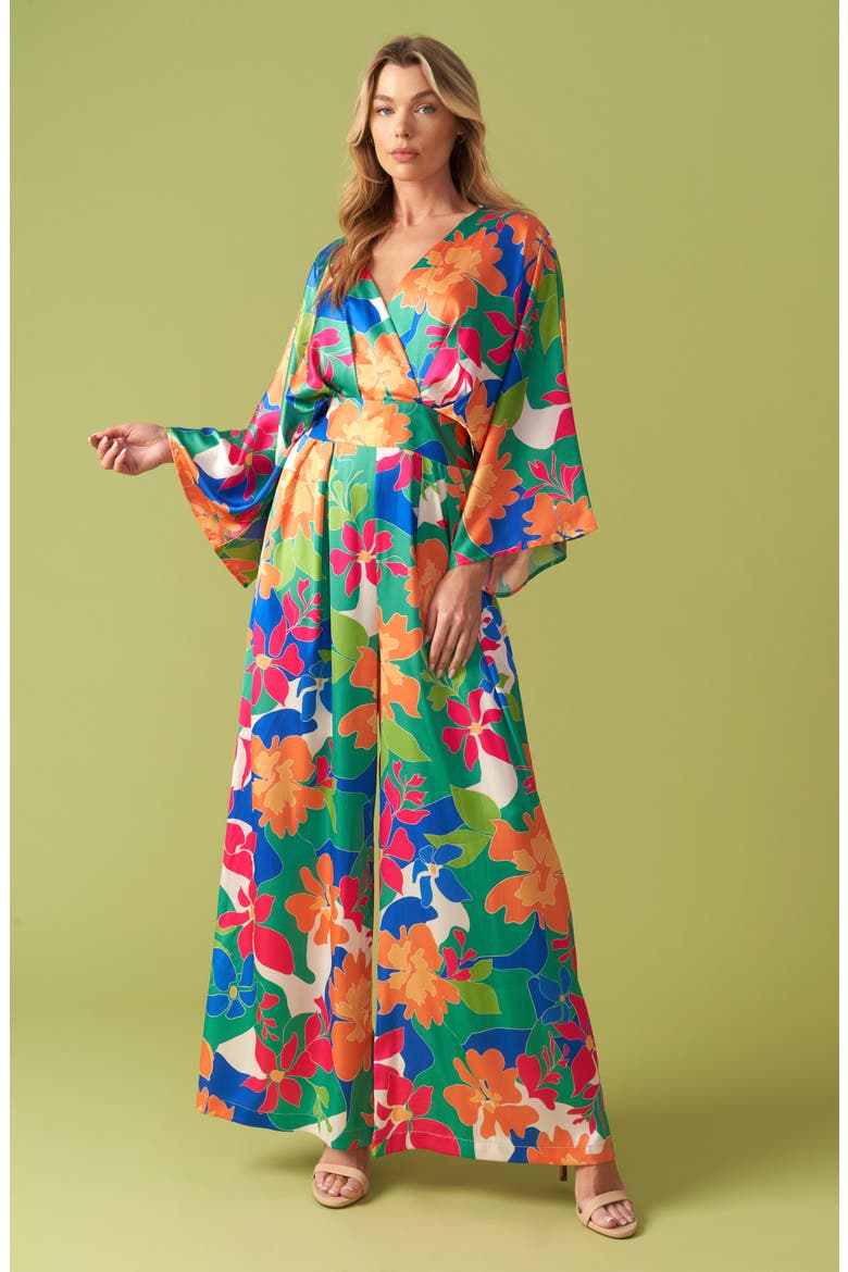Wide Leg Long Sleeve Jumpsuit, Alternate, color, GREEN ORANGE