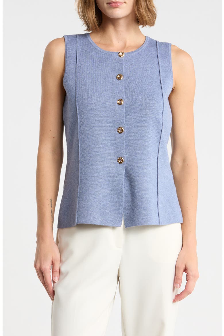Button Front Sleeveless Vest, Main, color, WASHED DENIM