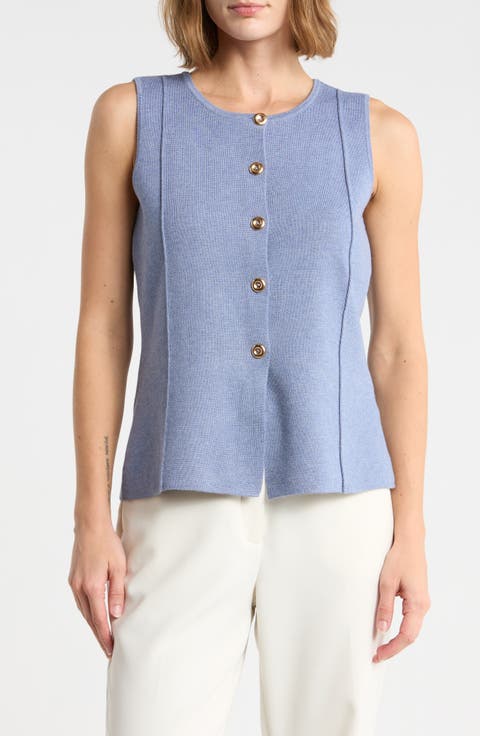 Button Front Sleeveless Vest