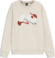 BOSS Soleri Abstract Graphic Cotton Fleece Crewneck Sweatshirt