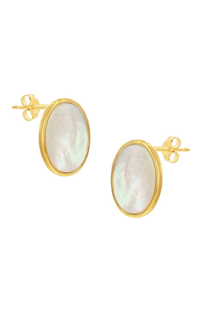 SAVVY CIE JEWELS 18K Yellow Gold Vermeil Mother of Pearl Oval Stud Earrings, Alternate, color, 