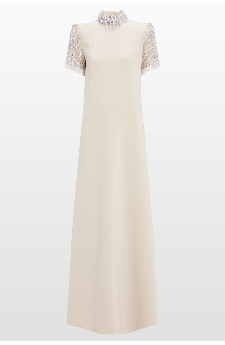 Jenny Packham Edie Sequin-Embellished High-neck Maxi Dress, Main, color, Moonstone