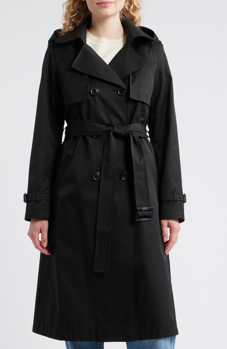 Sam Edelman Double Breasted Belted Trench Coat, Alternate, color, Black