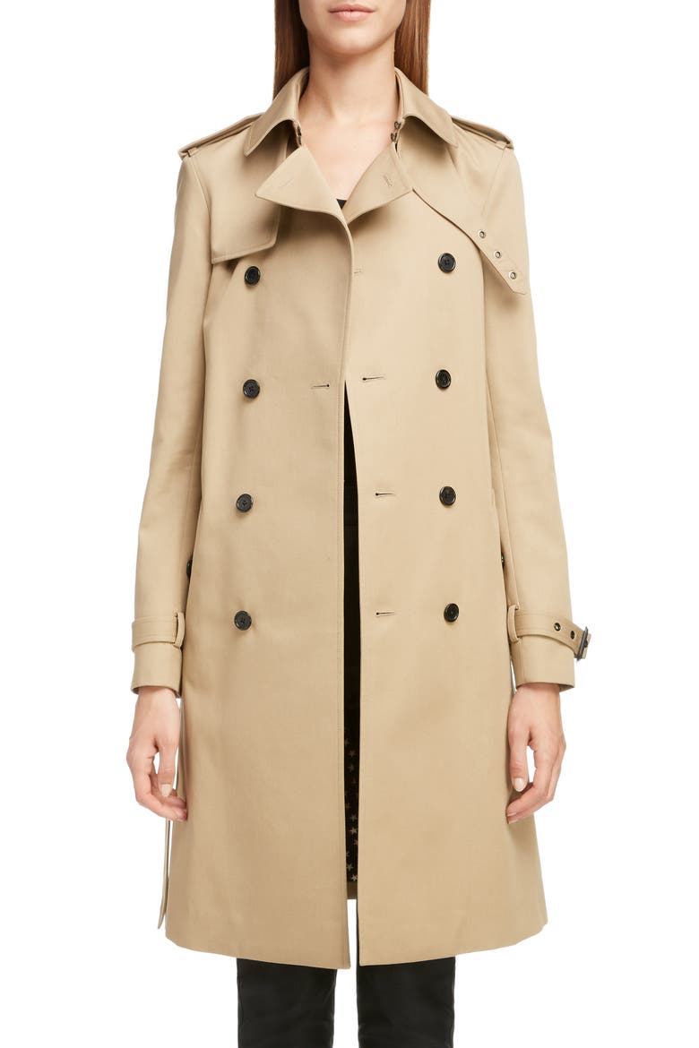 Double Breasted Gabardine Trench Coat, Main, color, SABLE