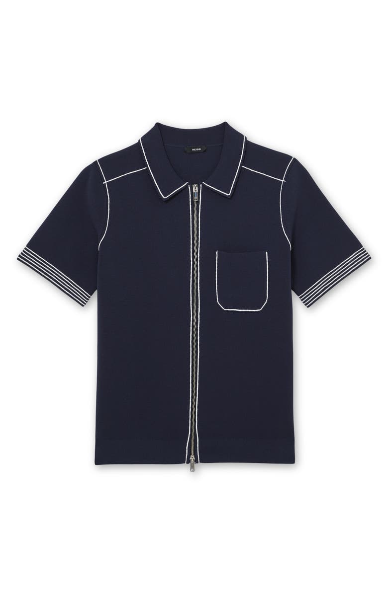 Reiss Blake Piped Zip Shirt, Alternate, color, Navy