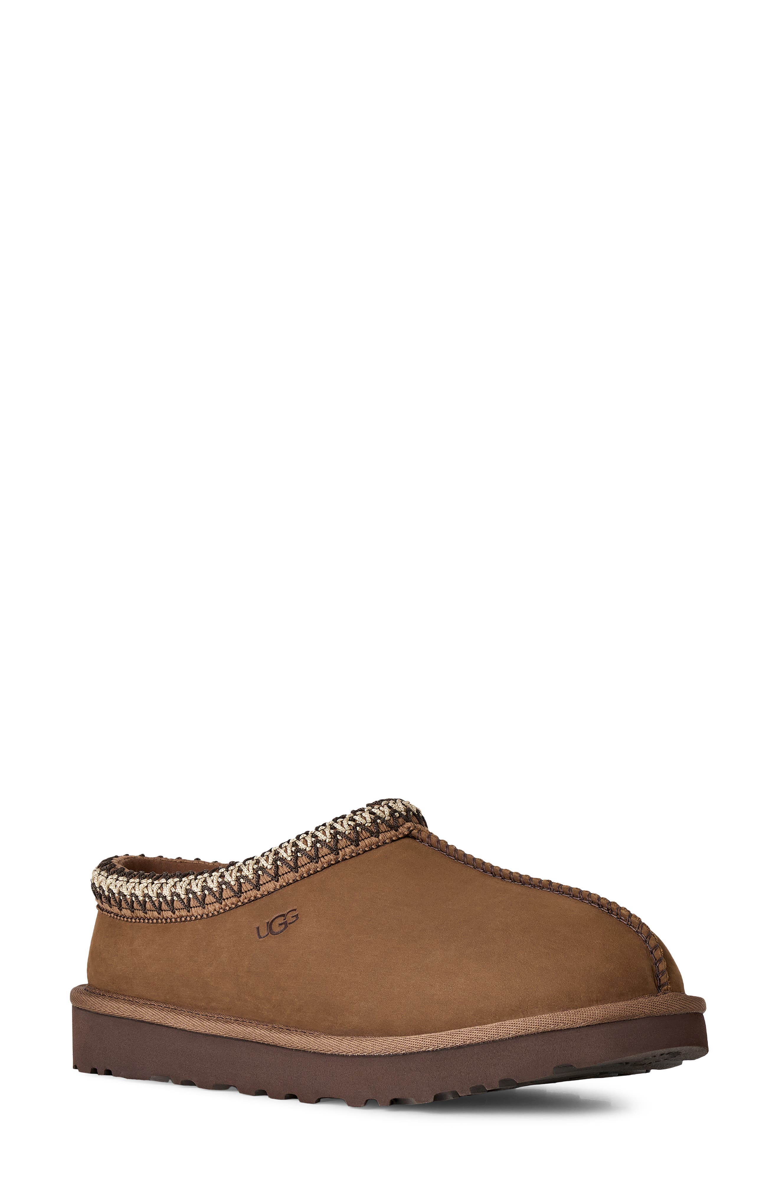 Tasman Nubuck Leather Slipper, Main, color, DARK CHESTNUT