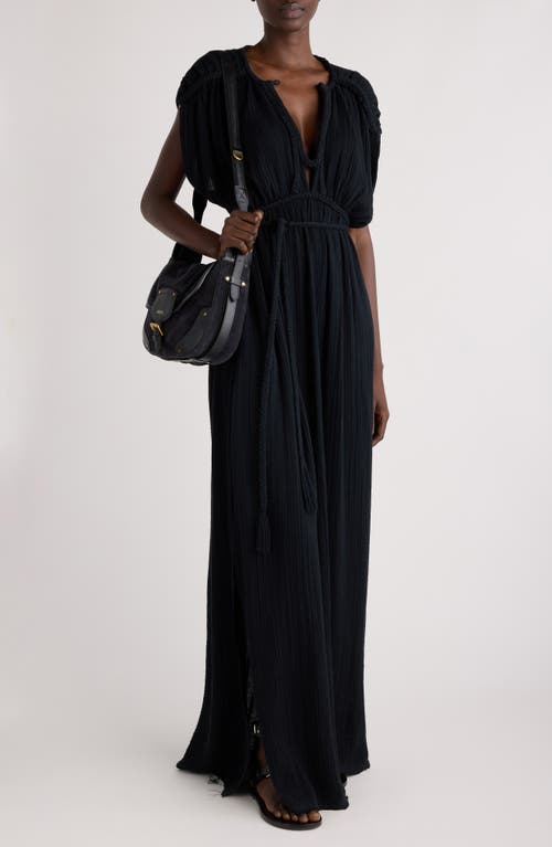 Shop Isabel Marant Joya Plissé Cotton Gauze Maxi Dress In Black