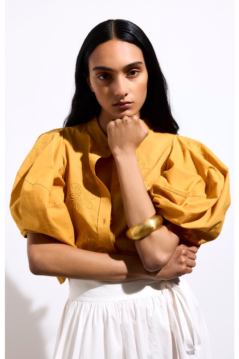 Short-sleeve Round-neck Blouse, Alternate, color, Jaune D'or