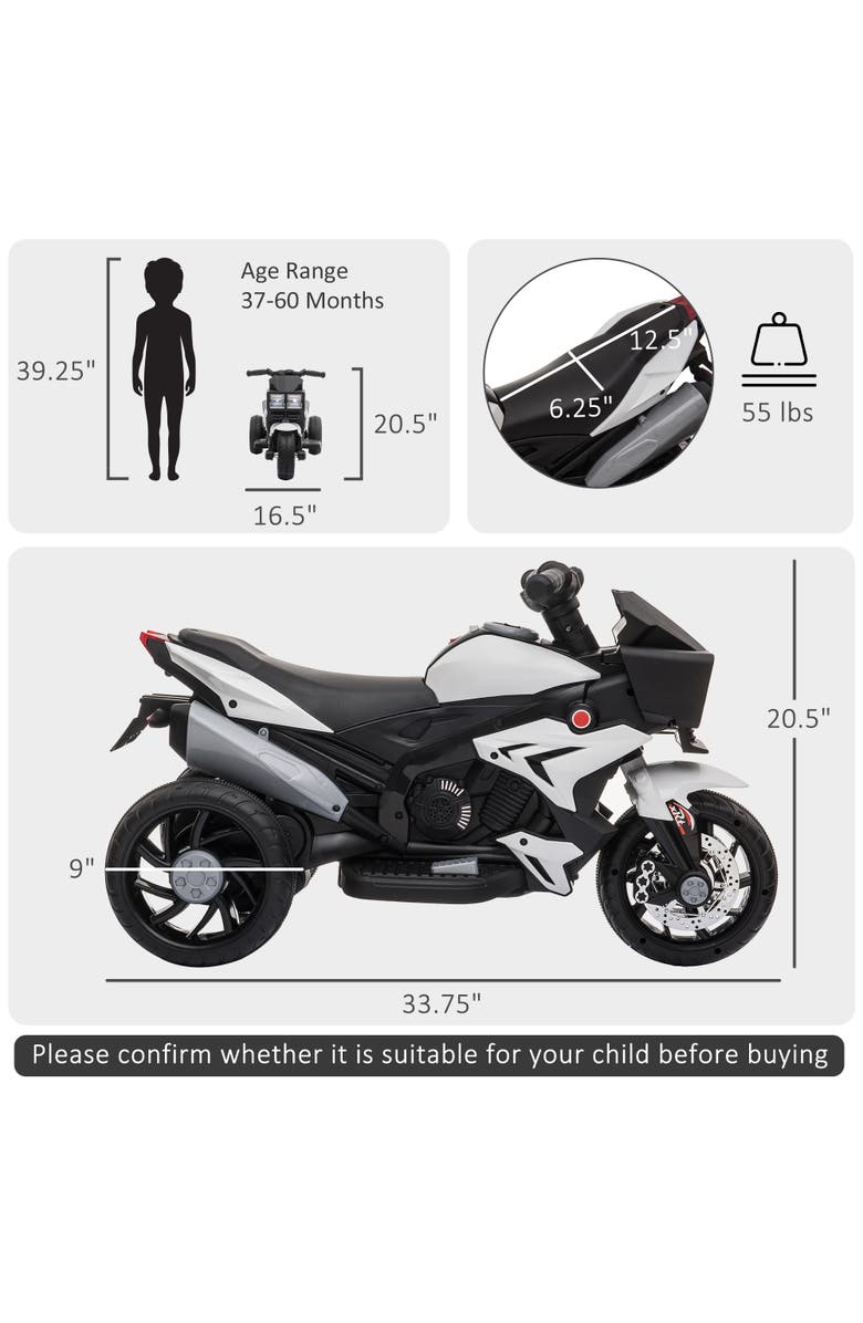 Aosom 6V Kids Electric Motorcycle, Dirt Bike Style, Music, Horn, Headlights, Alternate, color, White