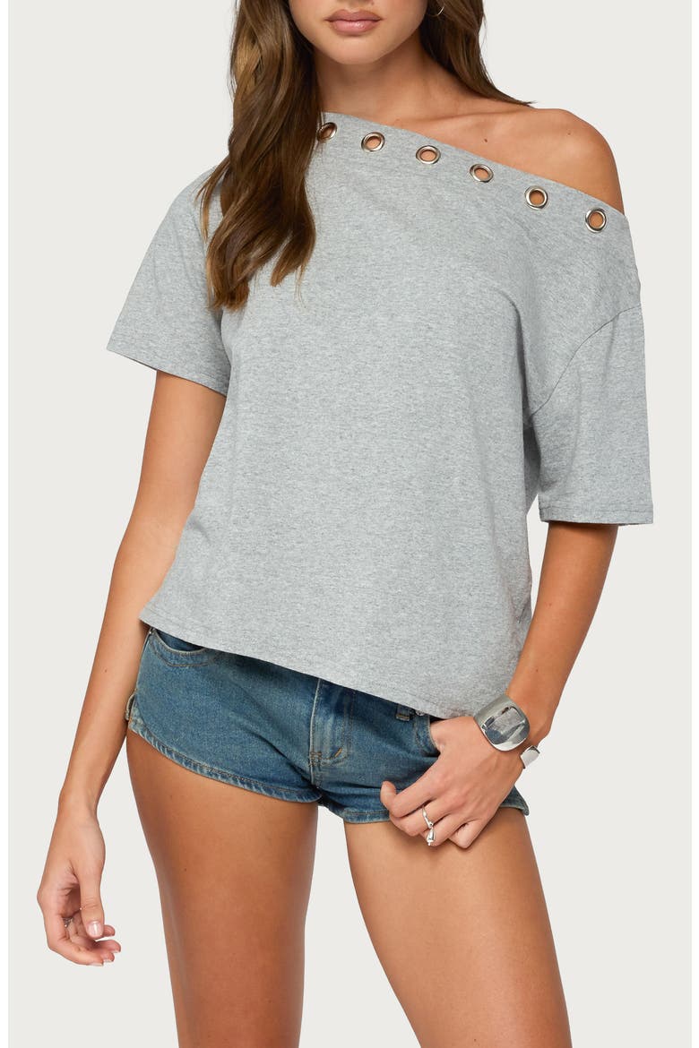 Leslee Grommet Off Shoulder T-Shirt, Main, color, GRAY-MELANGE