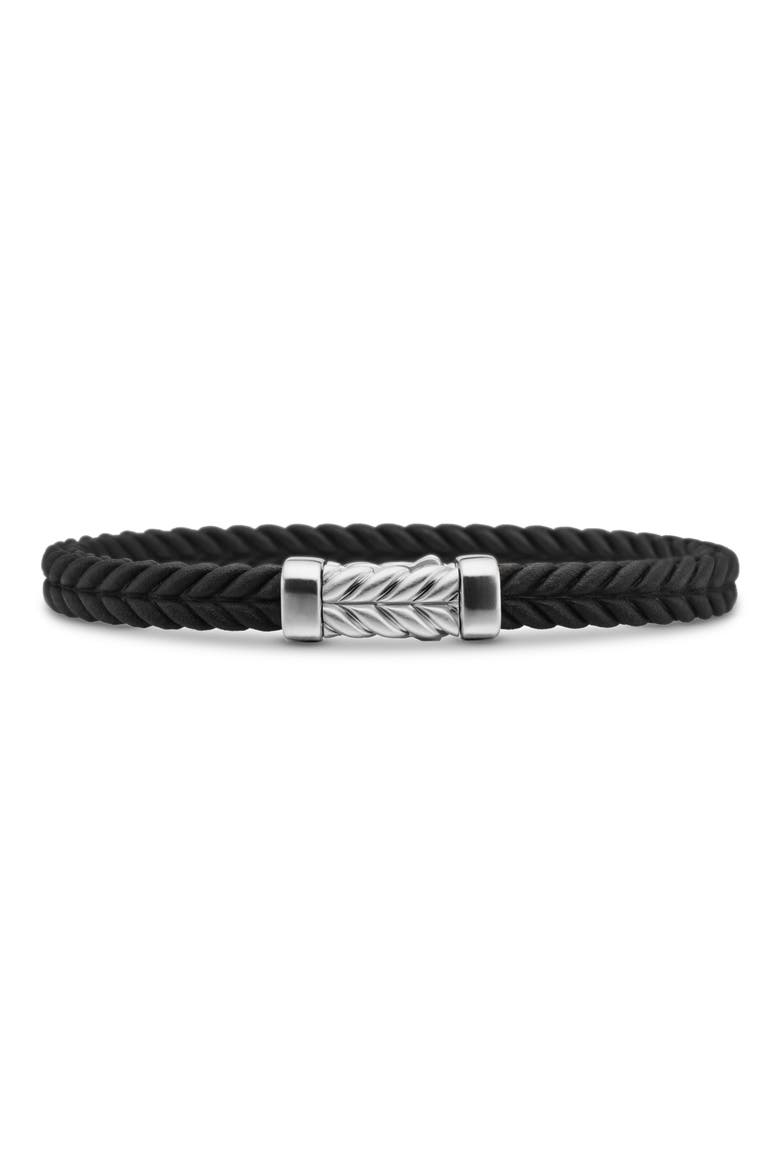Men's Chevron Rubber & Sterling Silver Bracelet, Main, color, BLACK