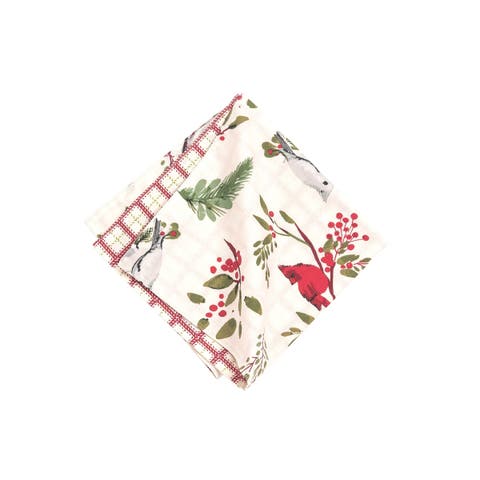 Red Cardinal 
Evergreen Sprigs 100% Cotton Set of 6 Cloth Napkins