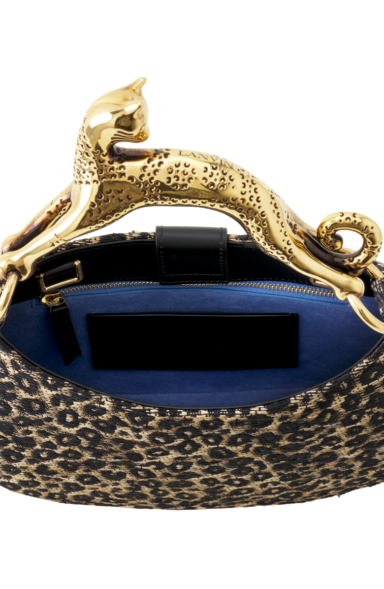 Lanvin Hobo Cat Small Raffia Bag With A Leopard Print And Cat Handle, Alternate, color, Beige/Black