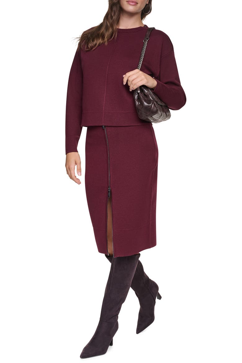 Zip Shoulder Crewneck Sweater, Alternate, color, CABERNET