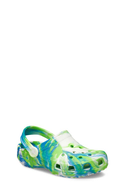 CROCS Kids' Classic Glow in the Dark Marble Clog in Prep Blue Multi 