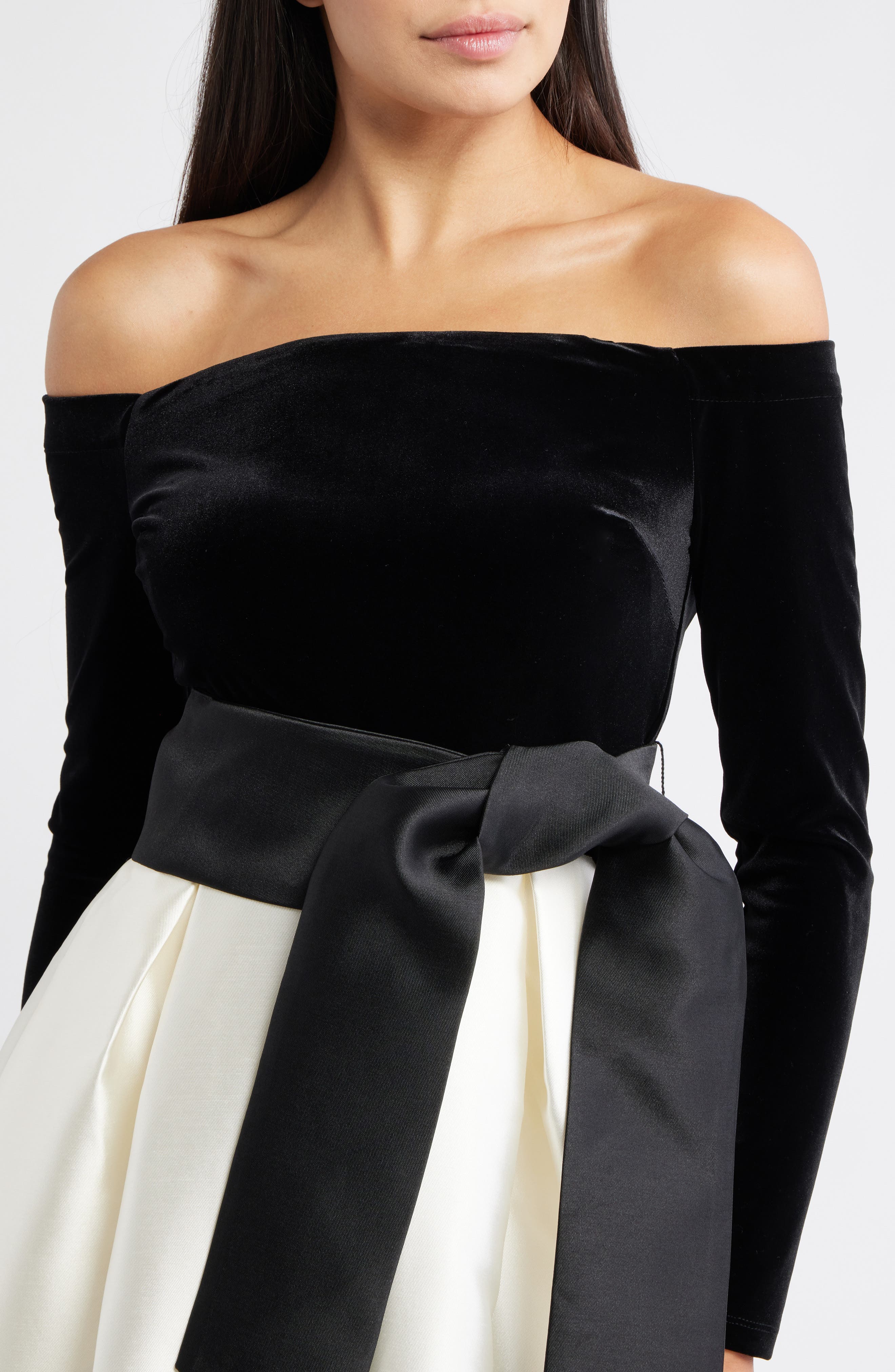 off shoulder long sleeve cocktail dress RANI OFF SHOULDER LONG SLEEVE VELVET DRESS