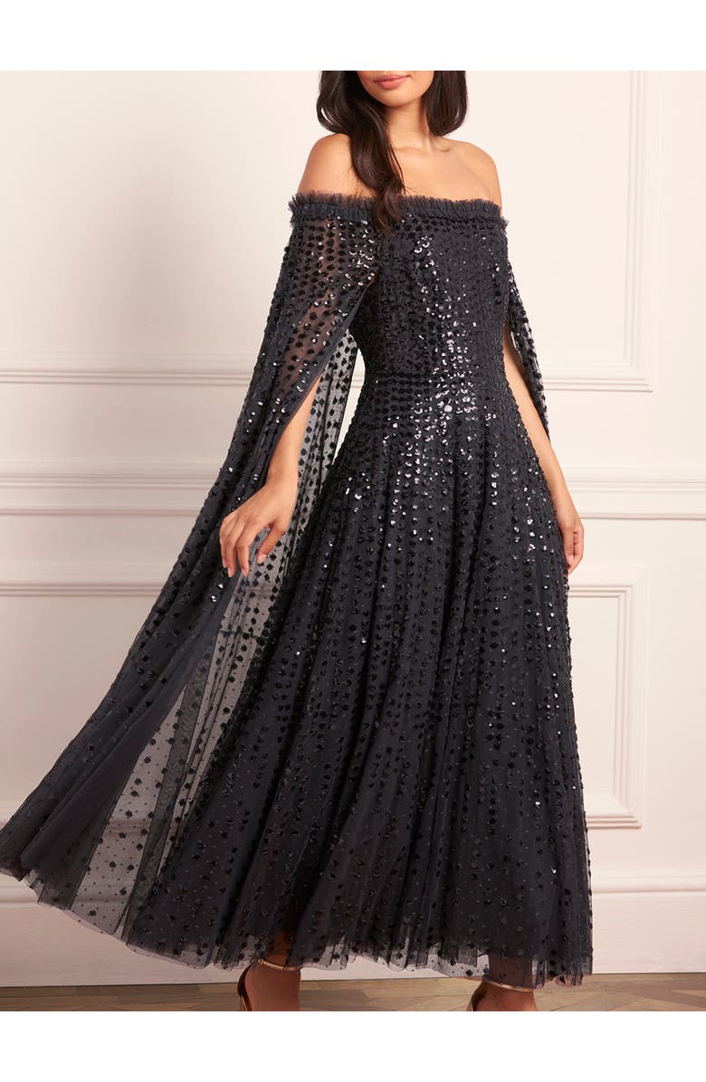 Needle & Thread Raindrop Cape Ankle Gown, Alternate, color, Graphite