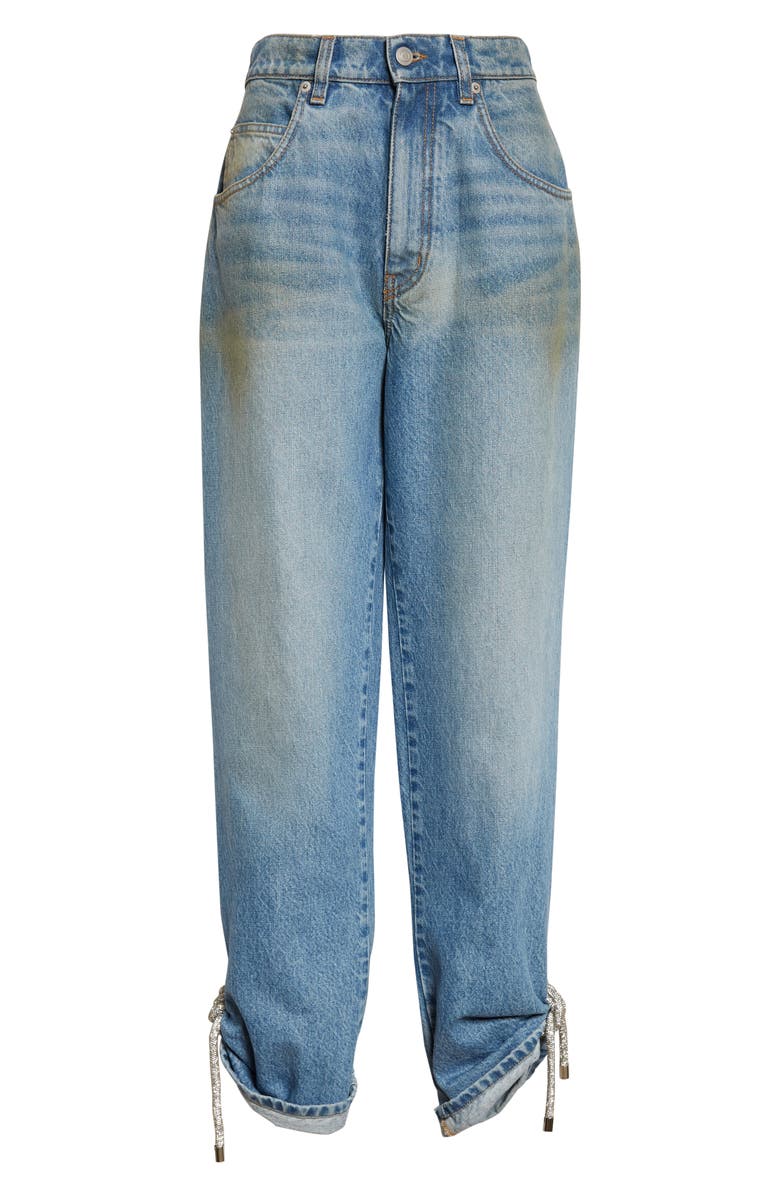 Area Crystal Knot Straight Leg Jeans, Alternate, color, Medium Blue