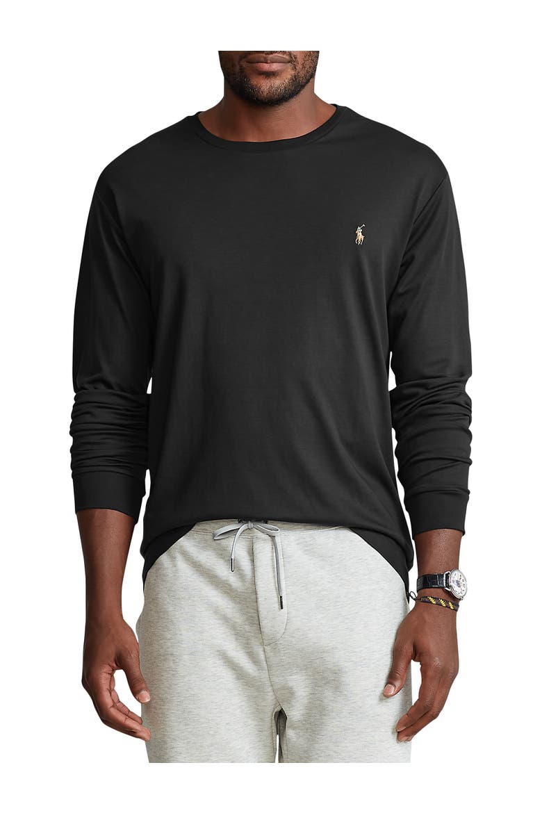 Big & Tall Soft Cotton Long-Sleeve Tee, Main, color, POLO BLACK