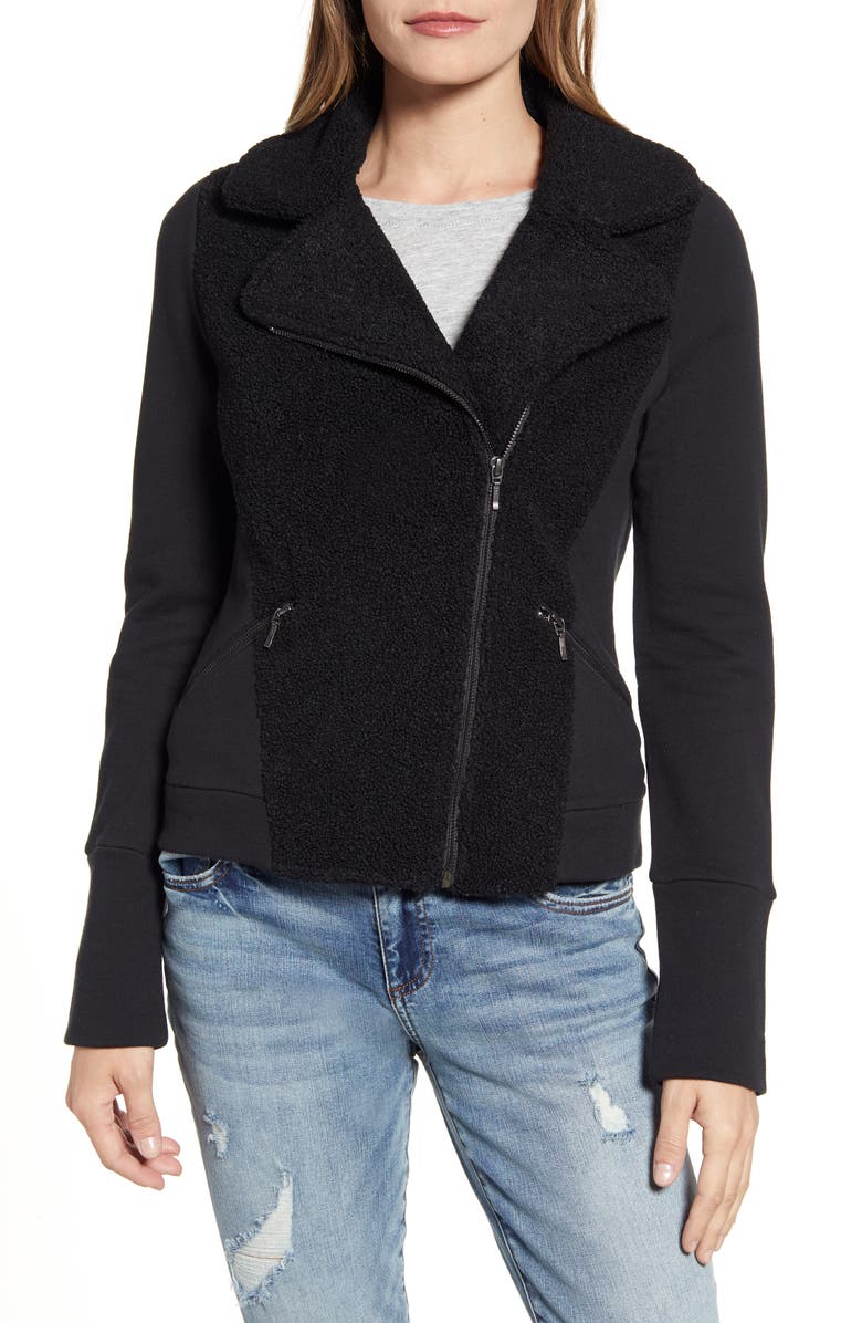 Caslon<sup>®</sup> Mixed Fleece Moto Jacket, Alternate, color, 