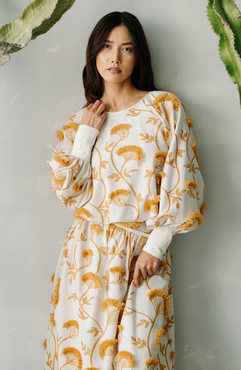 CIEBON Lenny Embroidered Long Sleeve Crop Top, Alternate, color, 