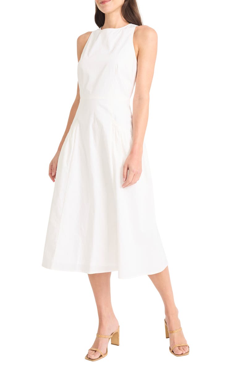 Maggy London Jewel Neck Gathered Dress, Main, color, White