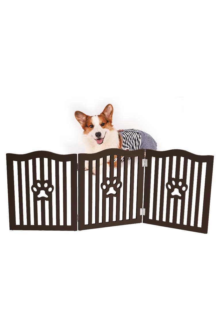 Wooden Free Standing Pet Gate for Small Dogs and Cats, Alternate, color, Brown