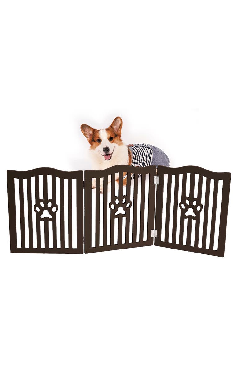Trimate Wooden Free Standing Pet Gate for Small Dogs and Cats, Alternate, color, Brown