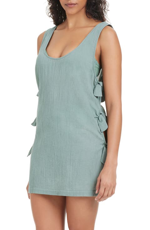 Side Tie Cotton Cover-Up Minidress