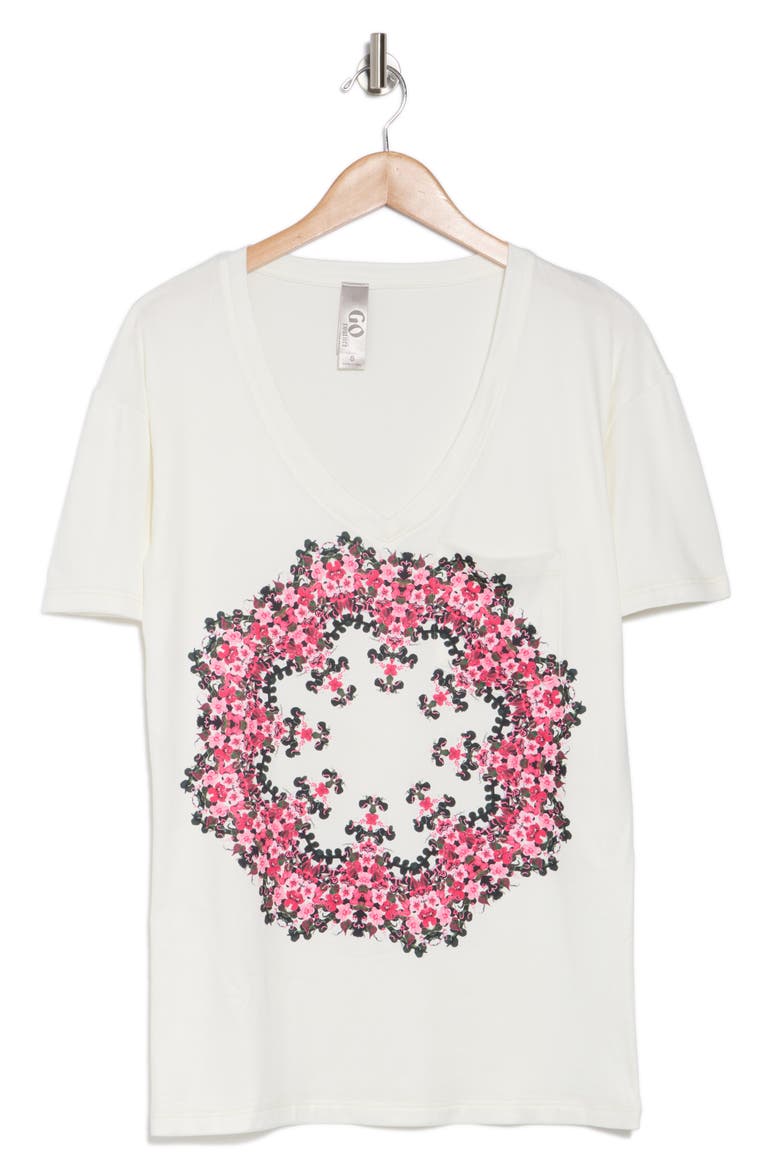 V-Neck Pocket T-Shirt, Alternate, color, WHITE PINK FLORAL WREATH PRINT