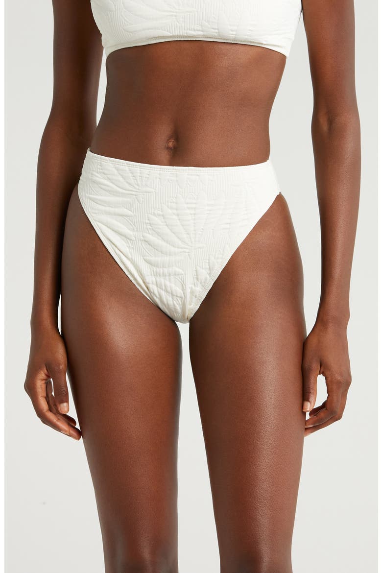 Banana Matelasse High Waist Bikini Bottoms, Main, color, OFF-WHITE