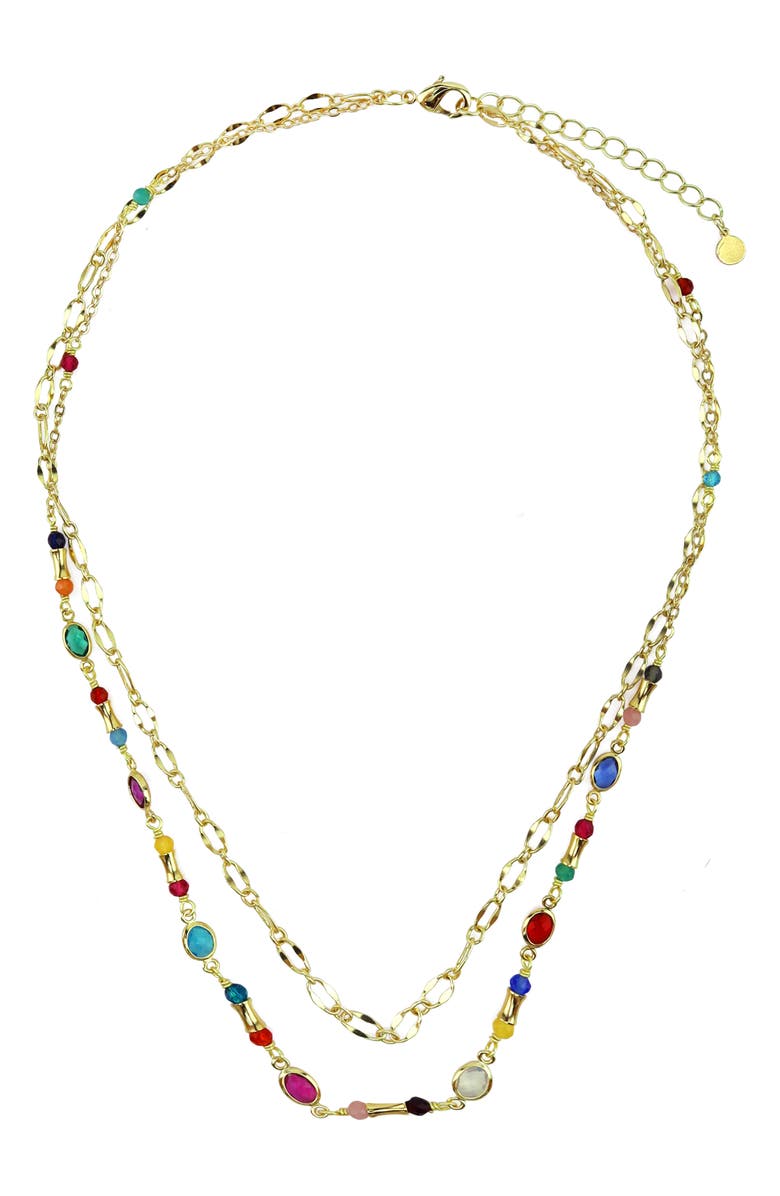 Panacea Multicolor Crystal Beaded Double Row Necklace, Main, color, Gold Multi