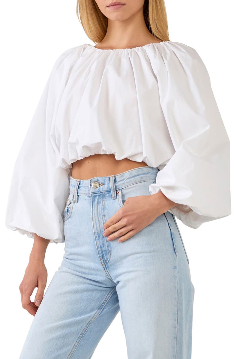 English Factory Crop Blouson Sleeve Top, Alternate, color, 