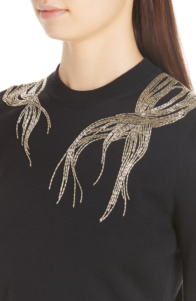 McQueen Alexander McQueen Embellished Wool Sweater, Alternate, color, Black/Silver