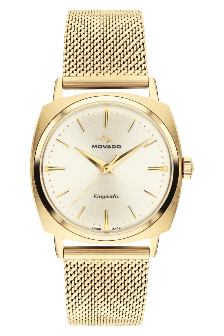 Kingmatic Automatic Mesh Strap Watch, 35mm, Main, color, WHITE