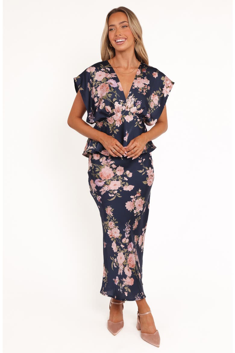 Kenna Floral Satin Midi Skirt, Alternate, color, NAVY FLORAL