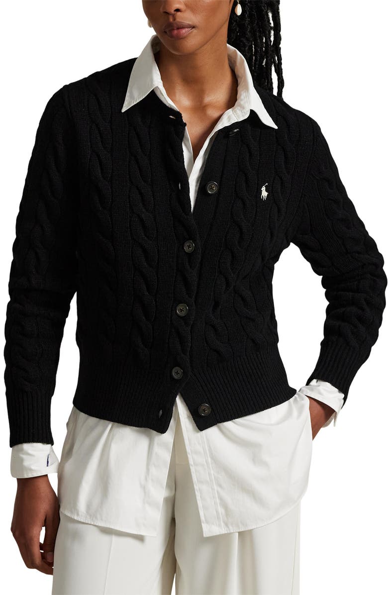 Polo Ralph Lauren Cable Knit Wool & Cashmere Cardigan, Main, color, Polo Black