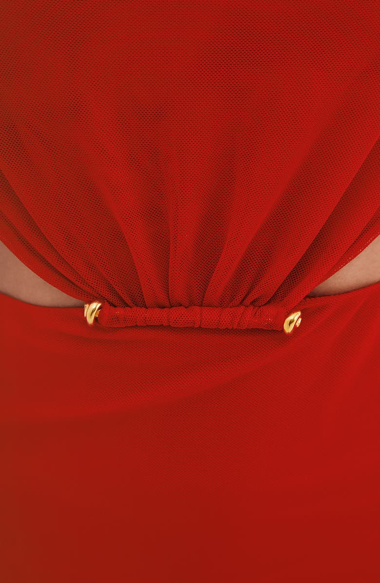 ViX Paula Hermanny Naya Long Sleeve Cutout Mesh Cover-Up Dress, Alternate, color, Red