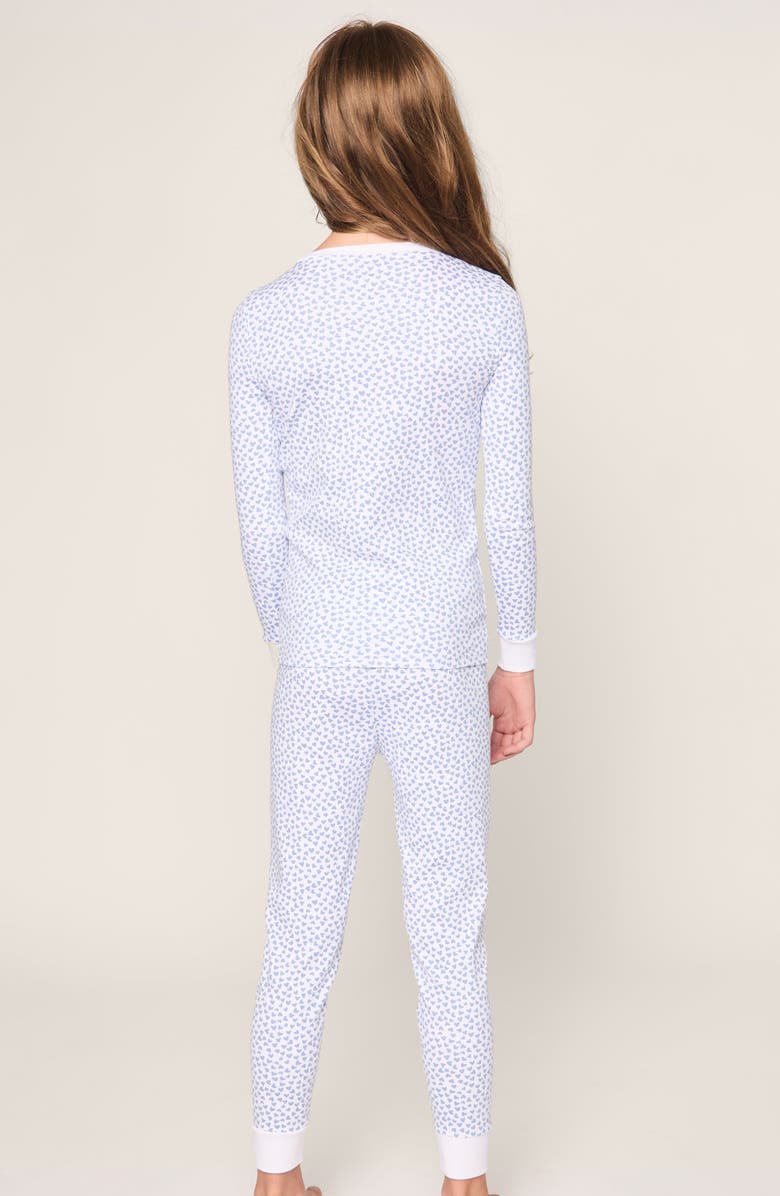 Petite Plume Kids' Heart Print Fitted Pima Cotton Two-Piece Pajamas, Alternate, color, Blue