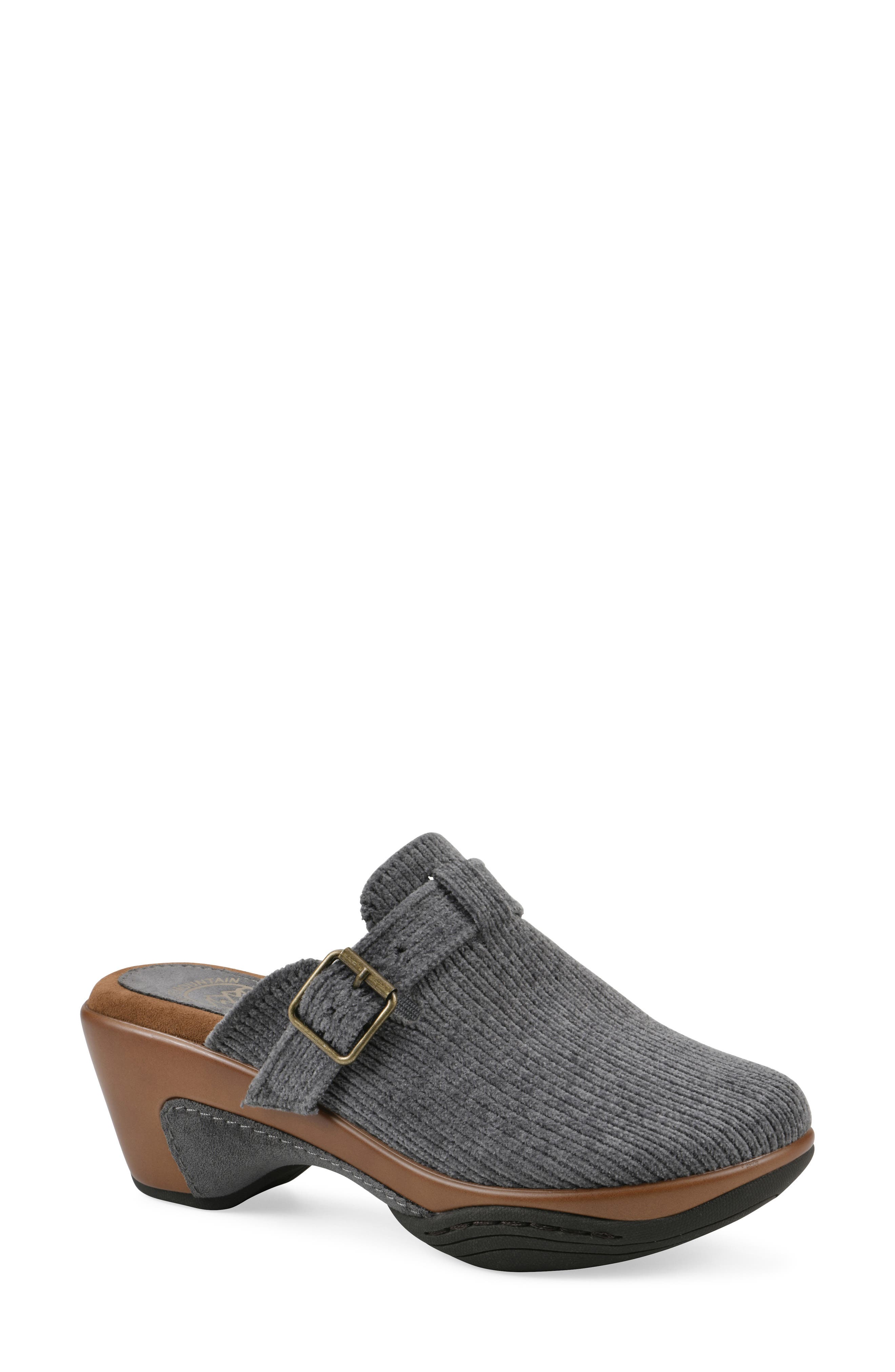 Vias Heeled Clog, Main, color, BLUE STEEL/ FABRIC