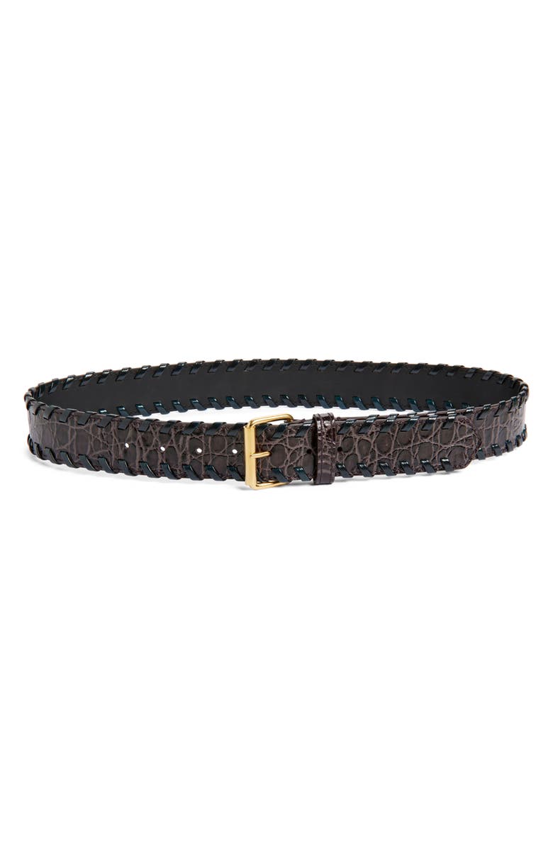 Dries Van Noten Whipstitch Croc Embossed Leather Belt, Main, color, Taupe 811