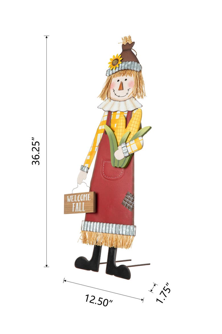 Fall Metal Scarecrow Yard Stake or Standing or Hanging Sign, Alternate, color, Red