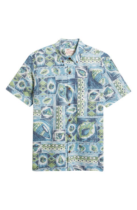 King's Shells Short Sleeve Cotton Button-Down Shirt