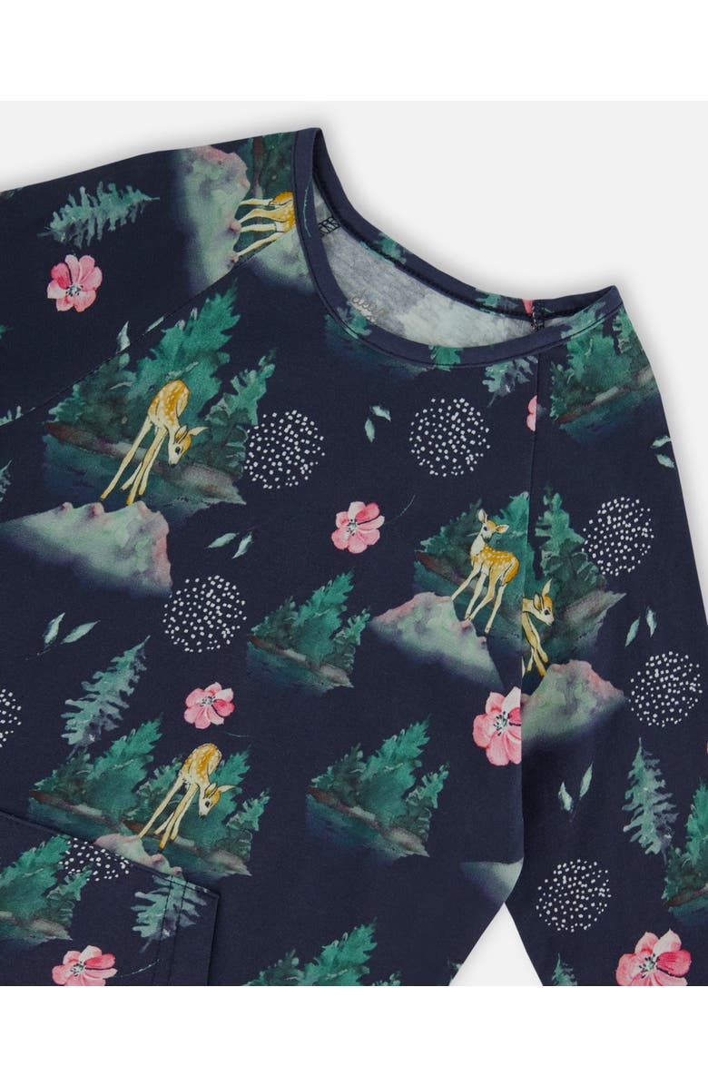 Deux par Deux Little Girl's Long Sleeve Tunic With Pocket Navy Printed Bambi, Alternate, color,