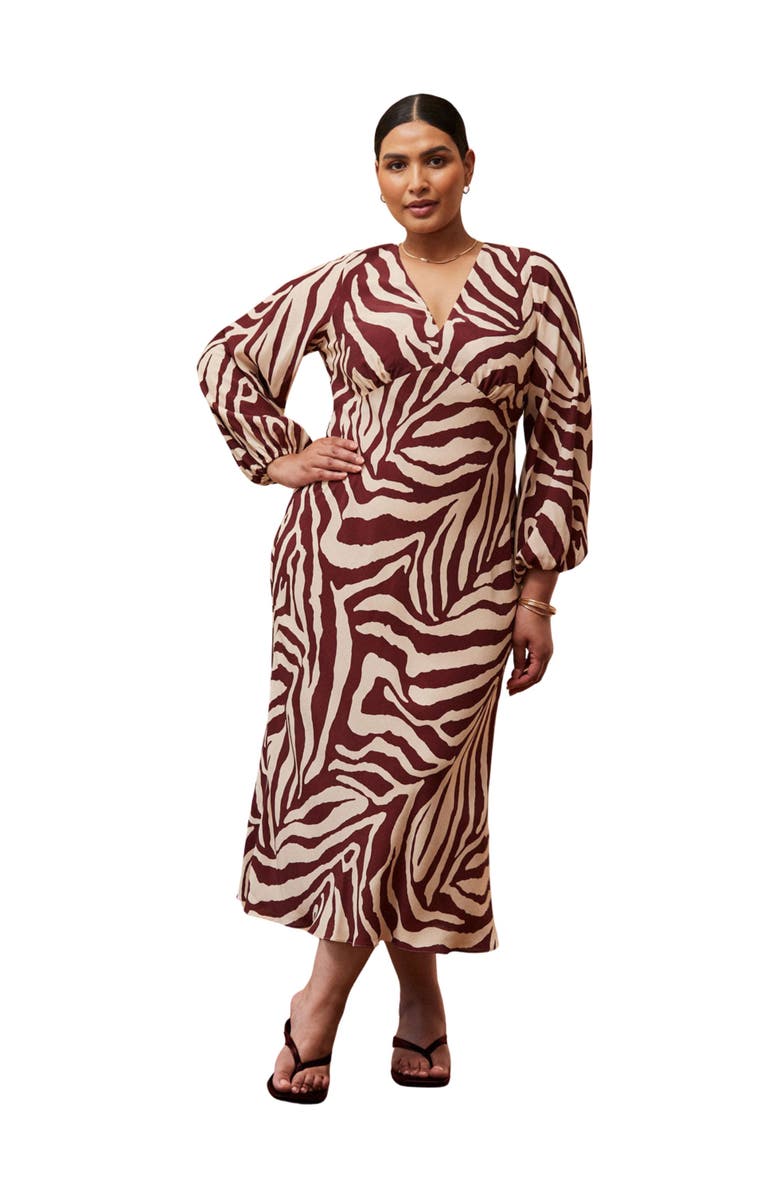Live Unlimited Animal Stripe Long Sleeve Dress, Main, color, Cream