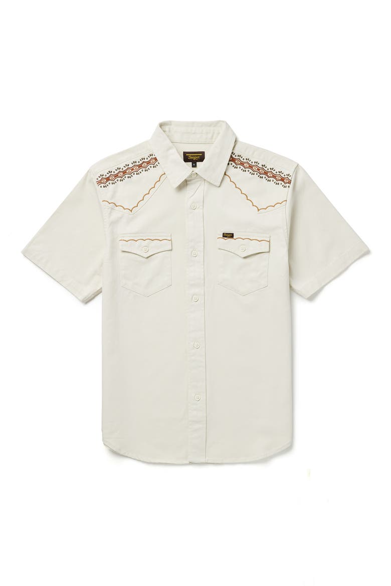 Amarillo Short Sleeve Cotton Twill Button-Up Shirt, Main, color, WHITE WASH